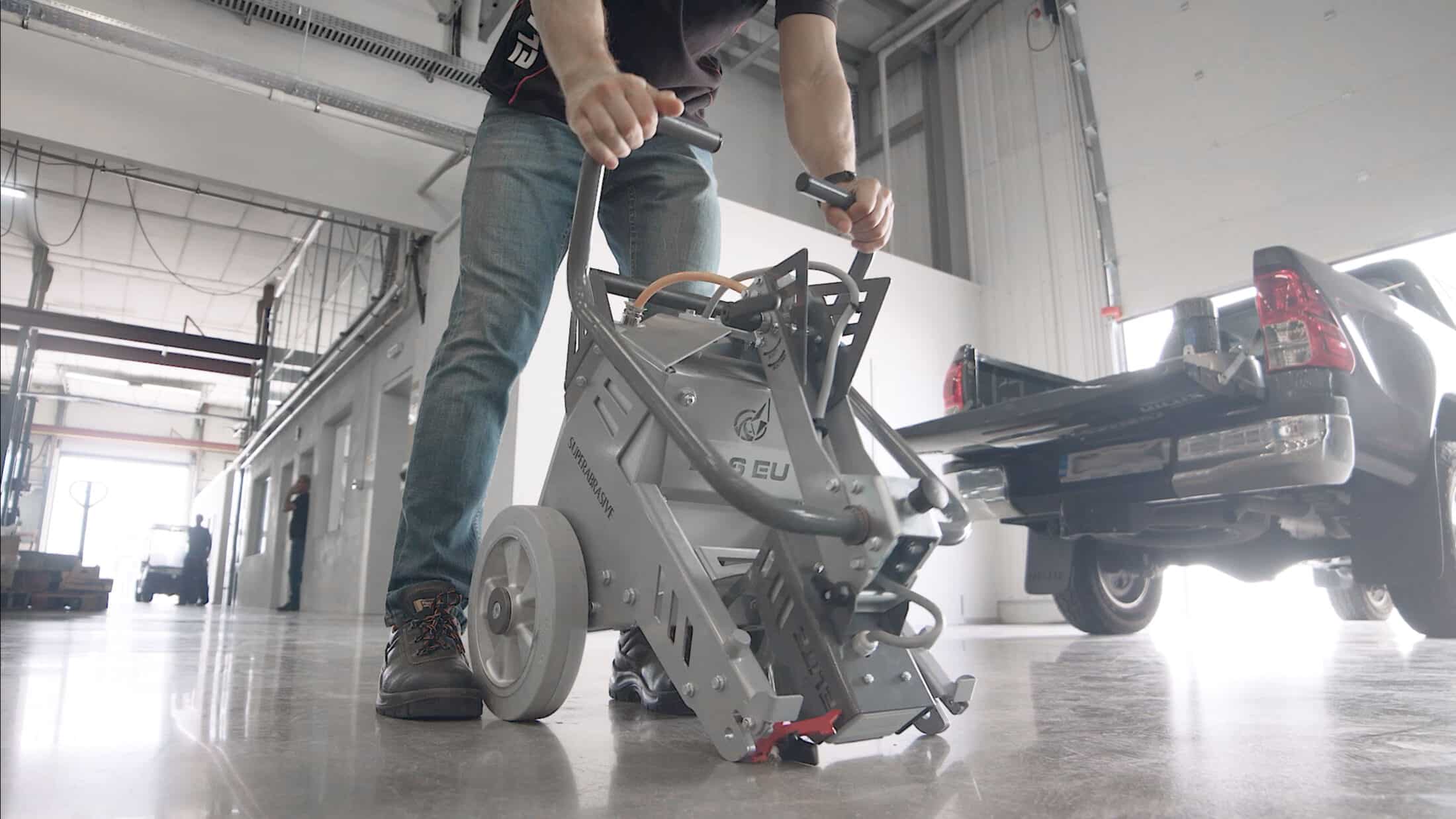 Lavina 16 grinder folds in half for transport