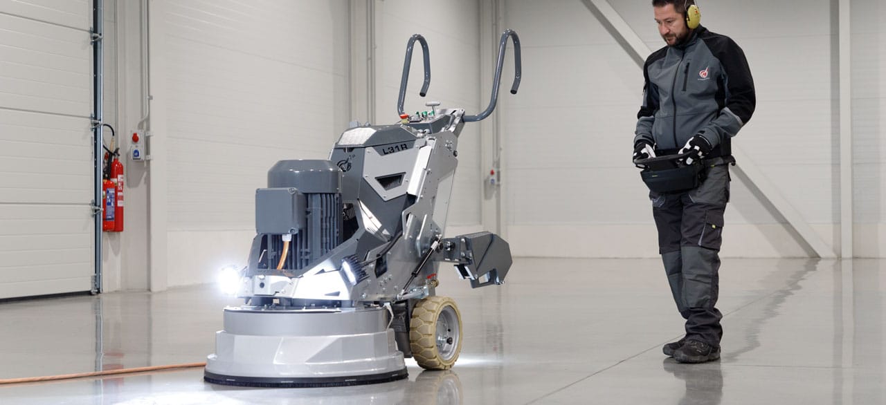 concrete polishing with 31" remote control grinder